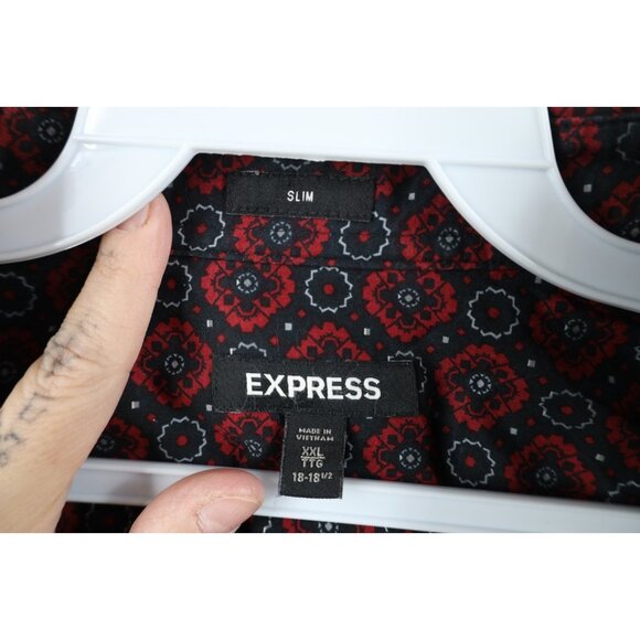 Express Mens 2XL XXL Slim Fit Geometric Tapestry Collared Button Shirt Cotton - Picture 5 of 11